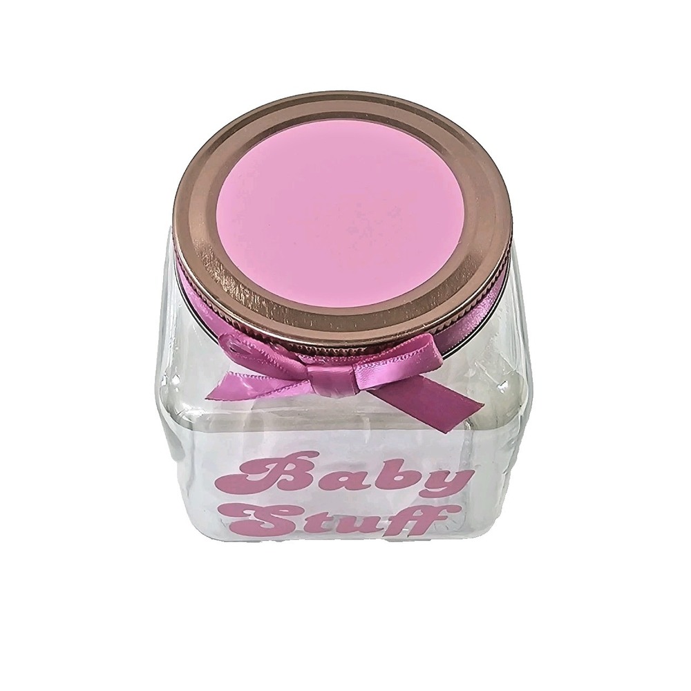Baby Stuff Decorative Keepsake Nursery Room Decor Glass Jar Lid W Ribbon Bow - Picture 5 of 5